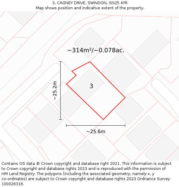 3, CAGNEY DRIVE, SWINDON, SN25 4YR: Plot and title map