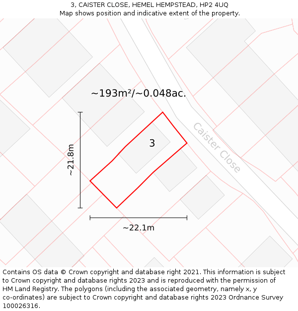 3, CAISTER CLOSE, HEMEL HEMPSTEAD, HP2 4UQ: Plot and title map