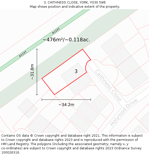 3, CAITHNESS CLOSE, YORK, YO30 5WE: Plot and title map