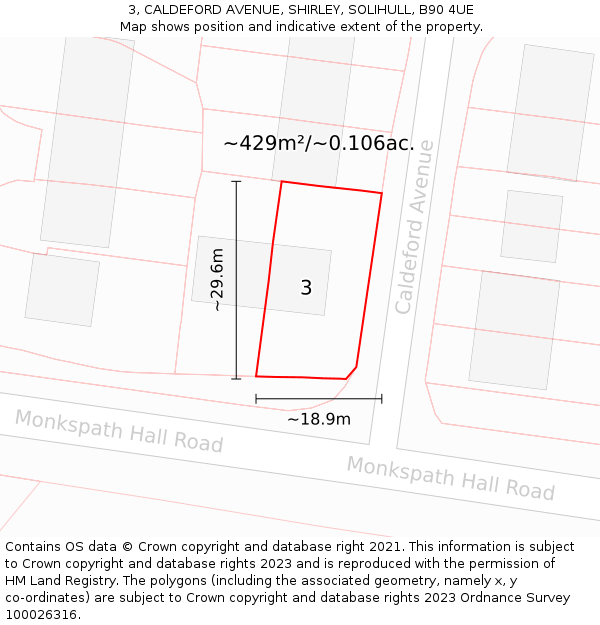 3, CALDEFORD AVENUE, SHIRLEY, SOLIHULL, B90 4UE: Plot and title map