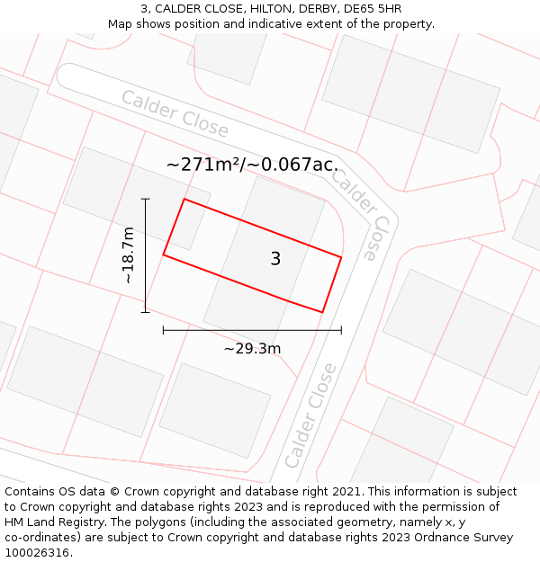 3, CALDER CLOSE, HILTON, DERBY, DE65 5HR: Plot and title map