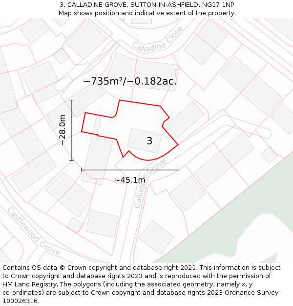 3, CALLADINE GROVE, SUTTON-IN-ASHFIELD, NG17 1NP: Plot and title map