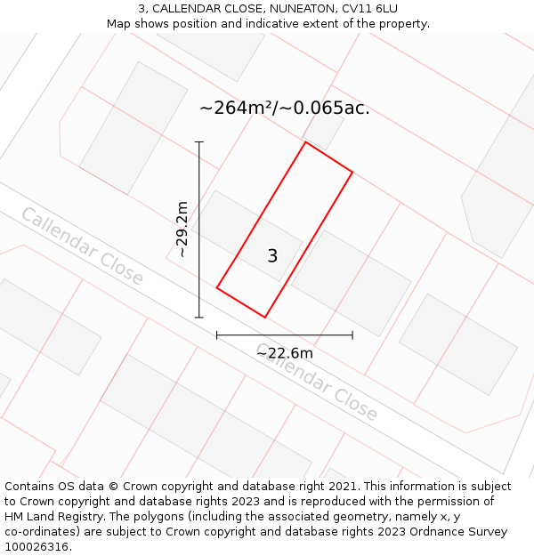 3, CALLENDAR CLOSE, NUNEATON, CV11 6LU: Plot and title map
