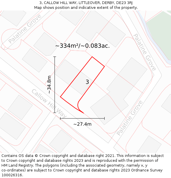 3, CALLOW HILL WAY, LITTLEOVER, DERBY, DE23 3RJ: Plot and title map