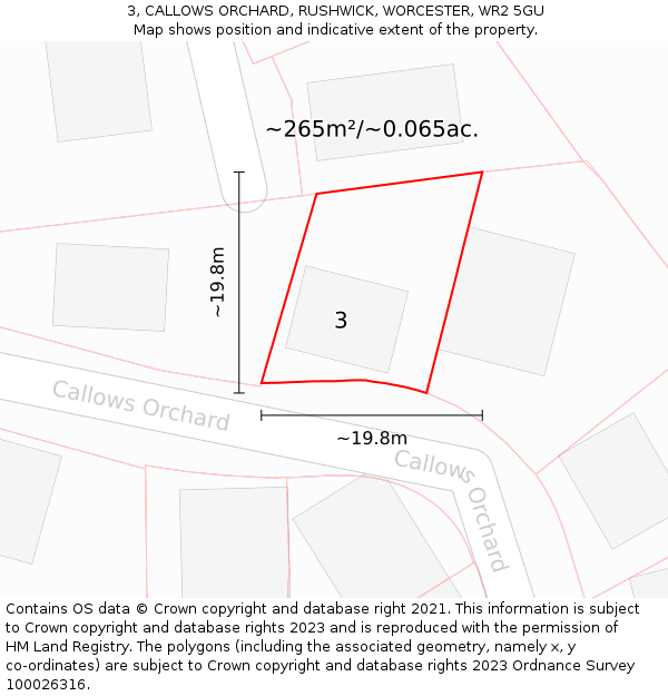 3, CALLOWS ORCHARD, RUSHWICK, WORCESTER, WR2 5GU: Plot and title map