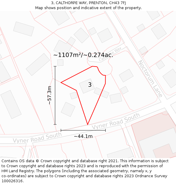 3, CALTHORPE WAY, PRENTON, CH43 7FJ: Plot and title map