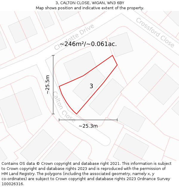3, CALTON CLOSE, WIGAN, WN3 6BY: Plot and title map