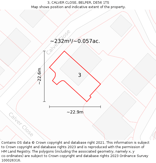 3, CALVER CLOSE, BELPER, DE56 1TS: Plot and title map