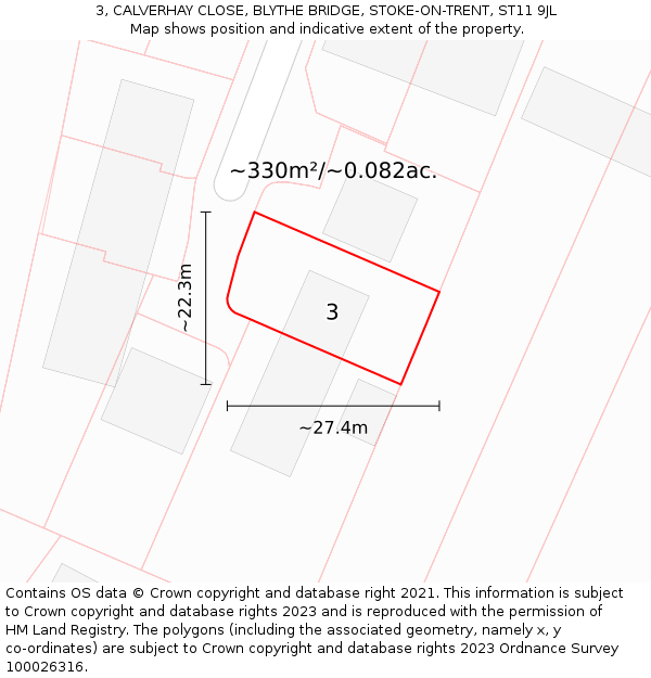 3, CALVERHAY CLOSE, BLYTHE BRIDGE, STOKE-ON-TRENT, ST11 9JL: Plot and title map