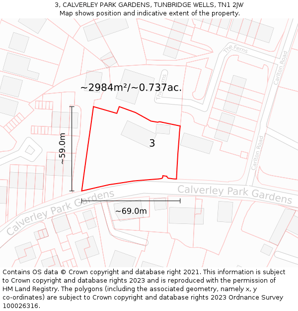 3, CALVERLEY PARK GARDENS, TUNBRIDGE WELLS, TN1 2JW: Plot and title map