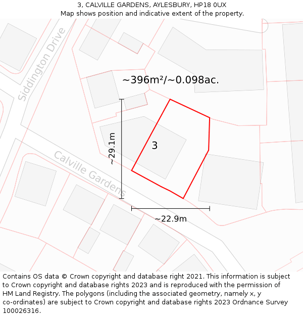 3, CALVILLE GARDENS, AYLESBURY, HP18 0UX: Plot and title map