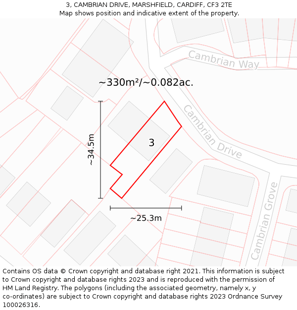 3, CAMBRIAN DRIVE, MARSHFIELD, CARDIFF, CF3 2TE: Plot and title map