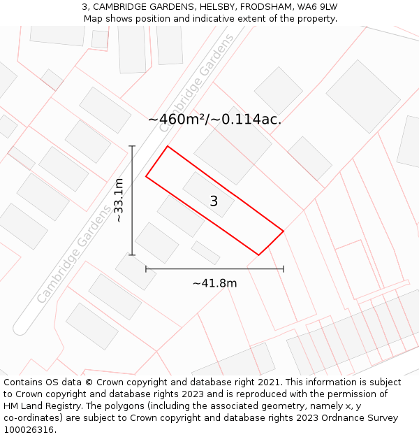 3, CAMBRIDGE GARDENS, HELSBY, FRODSHAM, WA6 9LW: Plot and title map