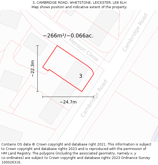 3, CAMBRIDGE ROAD, WHETSTONE, LEICESTER, LE8 6LH: Plot and title map