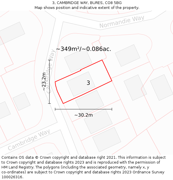3, CAMBRIDGE WAY, BURES, CO8 5BG: Plot and title map
