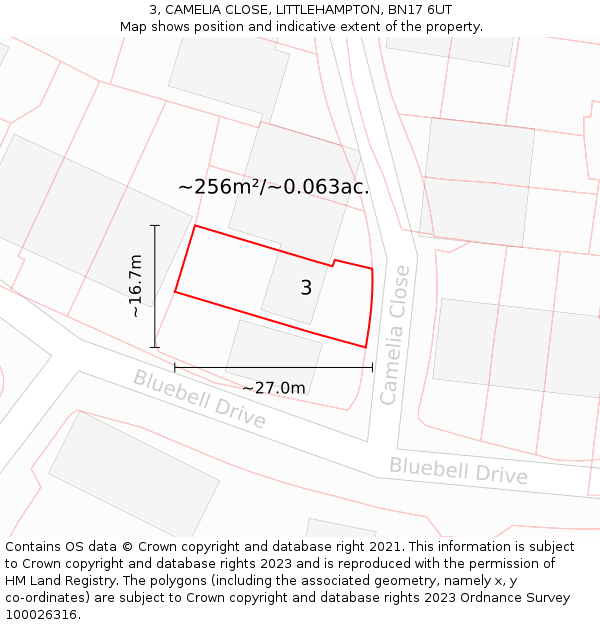 3, CAMELIA CLOSE, LITTLEHAMPTON, BN17 6UT: Plot and title map