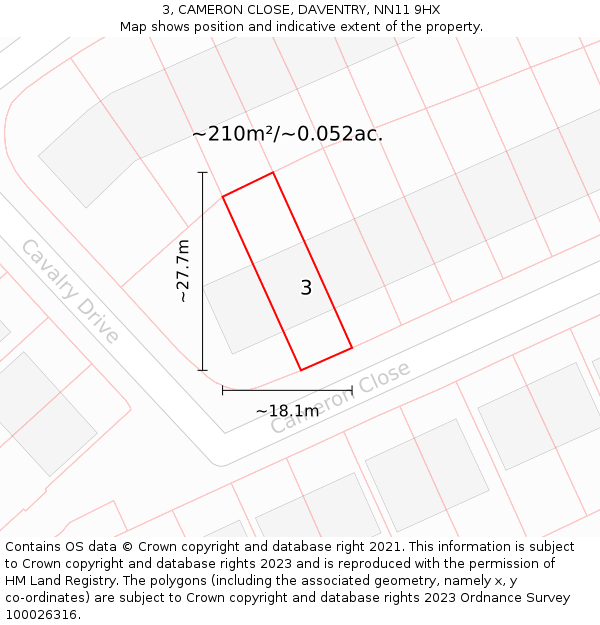 3, CAMERON CLOSE, DAVENTRY, NN11 9HX: Plot and title map