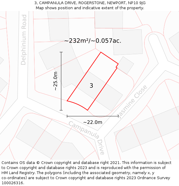 3, CAMPANULA DRIVE, ROGERSTONE, NEWPORT, NP10 9JG: Plot and title map