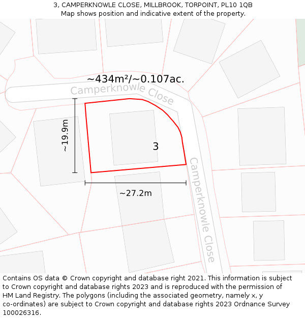 3, CAMPERKNOWLE CLOSE, MILLBROOK, TORPOINT, PL10 1QB: Plot and title map