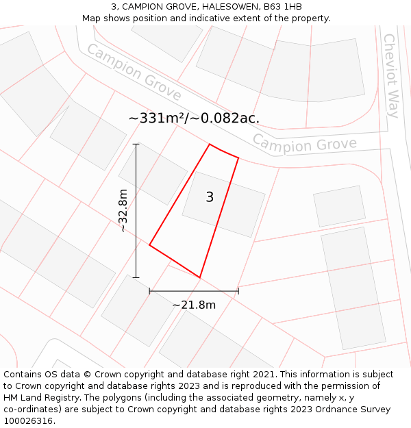 3, CAMPION GROVE, HALESOWEN, B63 1HB: Plot and title map