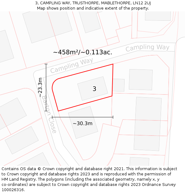 3, CAMPLING WAY, TRUSTHORPE, MABLETHORPE, LN12 2UJ: Plot and title map