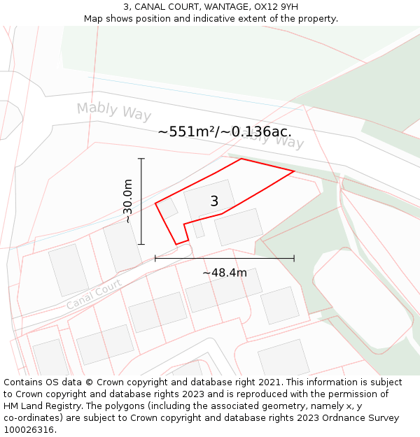3, CANAL COURT, WANTAGE, OX12 9YH: Plot and title map