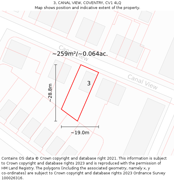 3, CANAL VIEW, COVENTRY, CV1 4LQ: Plot and title map