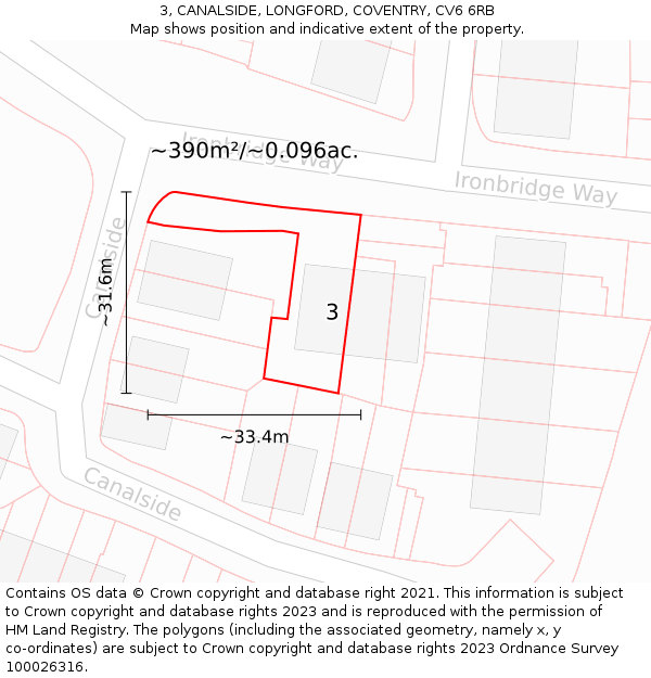 3, CANALSIDE, LONGFORD, COVENTRY, CV6 6RB: Plot and title map