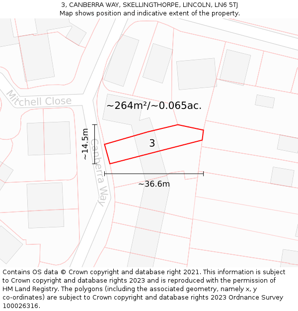 3, CANBERRA WAY, SKELLINGTHORPE, LINCOLN, LN6 5TJ: Plot and title map