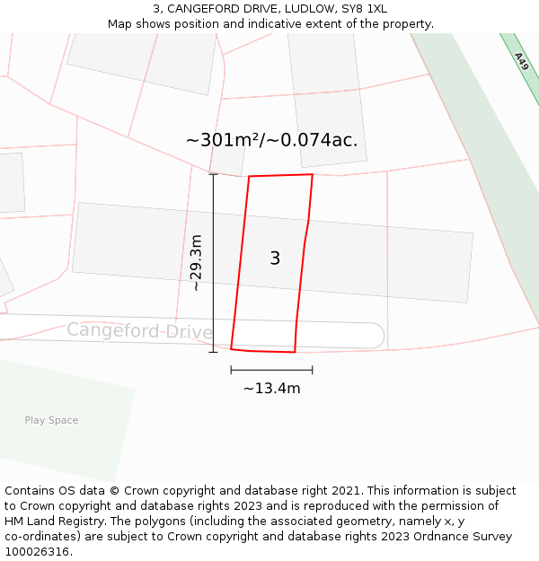 3, CANGEFORD DRIVE, LUDLOW, SY8 1XL: Plot and title map