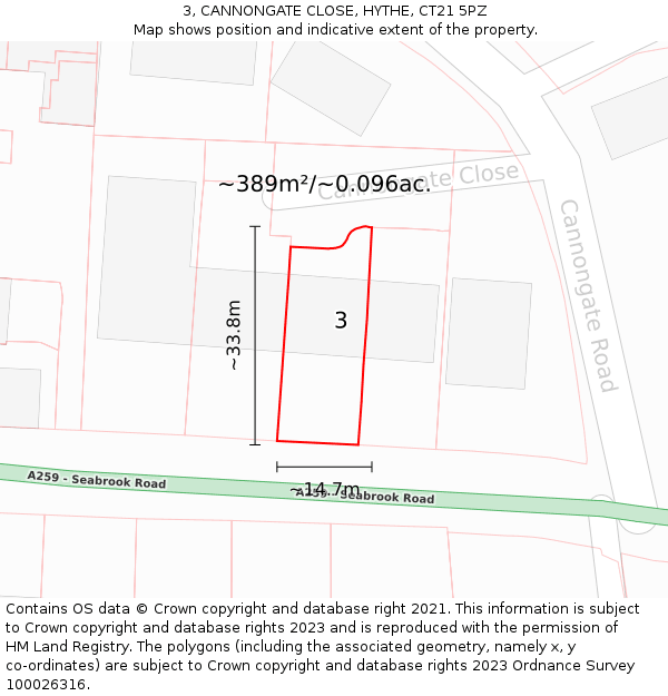3, CANNONGATE CLOSE, HYTHE, CT21 5PZ: Plot and title map