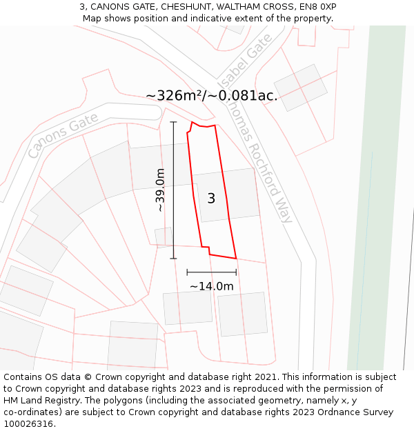 3, CANONS GATE, CHESHUNT, WALTHAM CROSS, EN8 0XP: Plot and title map