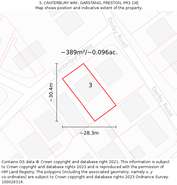 3, CANTERBURY WAY, GARSTANG, PRESTON, PR3 1XE: Plot and title map