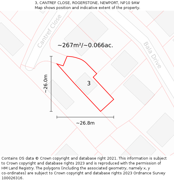 3, CANTREF CLOSE, ROGERSTONE, NEWPORT, NP10 9AW: Plot and title map