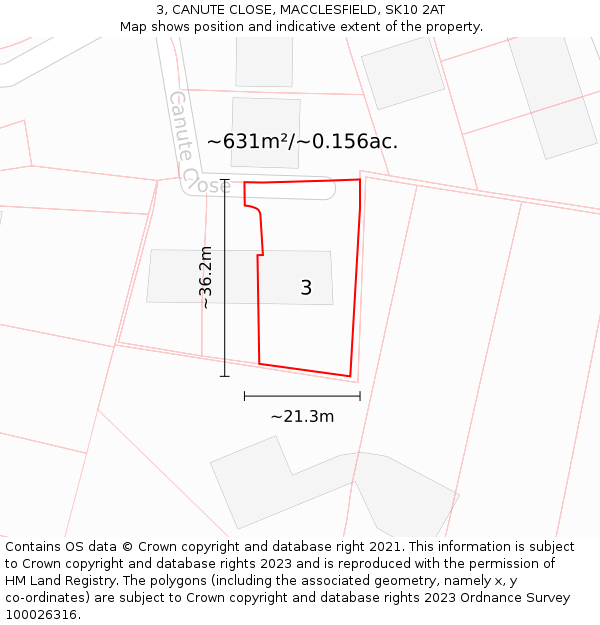 3, CANUTE CLOSE, MACCLESFIELD, SK10 2AT: Plot and title map