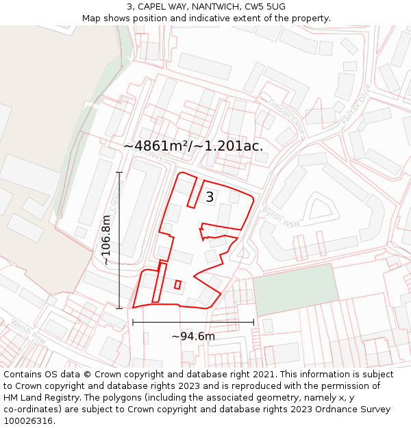 3, CAPEL WAY, NANTWICH, CW5 5UG: Plot and title map