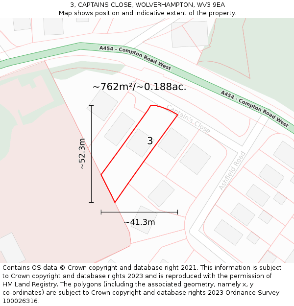 3, CAPTAINS CLOSE, WOLVERHAMPTON, WV3 9EA: Plot and title map