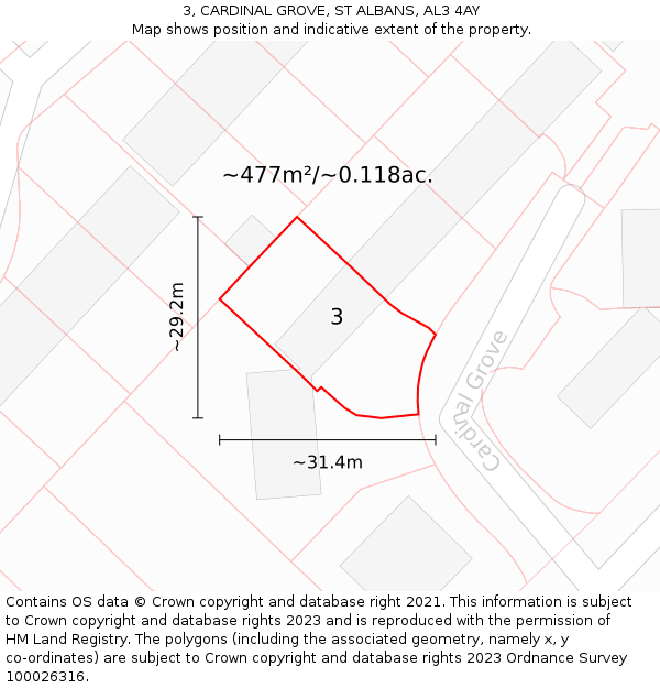 3, CARDINAL GROVE, ST ALBANS, AL3 4AY: Plot and title map