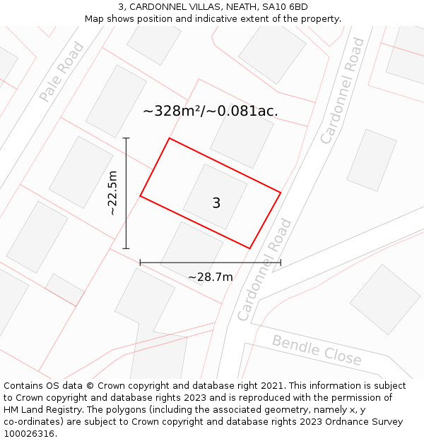 3, CARDONNEL VILLAS, NEATH, SA10 6BD: Plot and title map
