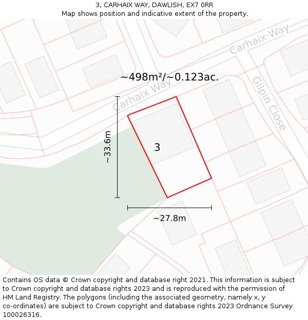 3, CARHAIX WAY, DAWLISH, EX7 0RR: Plot and title map