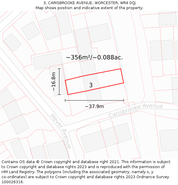 3, CARISBROOKE AVENUE, WORCESTER, WR4 0QJ: Plot and title map