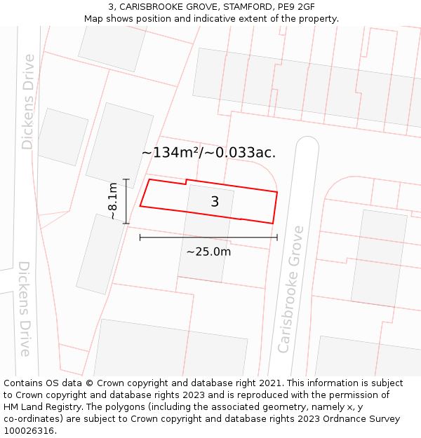 3, CARISBROOKE GROVE, STAMFORD, PE9 2GF: Plot and title map