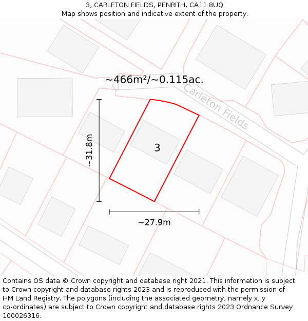 3, CARLETON FIELDS, PENRITH, CA11 8UQ: Plot and title map
