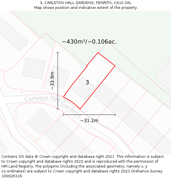 3, CARLETON HALL GARDENS, PENRITH, CA10 2AL: Plot and title map