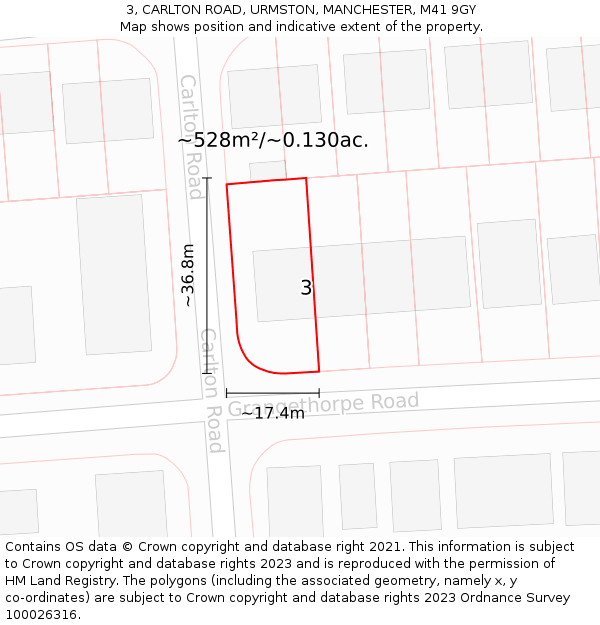 3, CARLTON ROAD, URMSTON, MANCHESTER, M41 9GY: Plot and title map