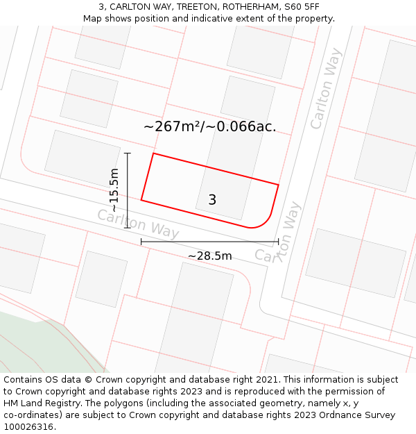 3, CARLTON WAY, TREETON, ROTHERHAM, S60 5FF: Plot and title map