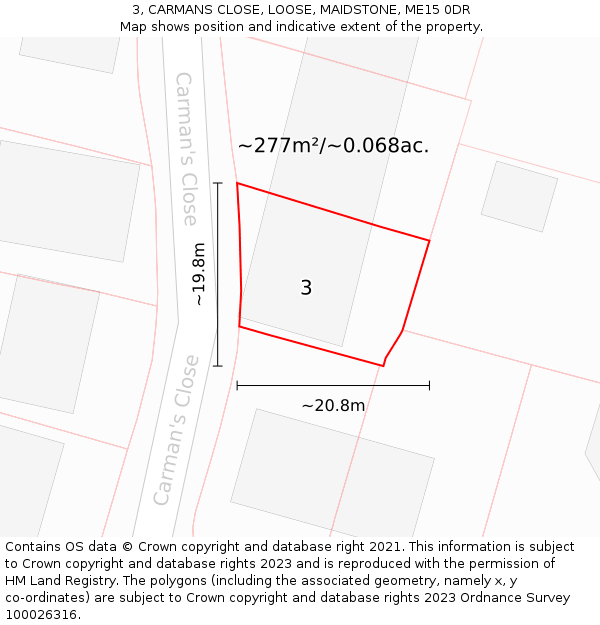 3, CARMANS CLOSE, LOOSE, MAIDSTONE, ME15 0DR: Plot and title map