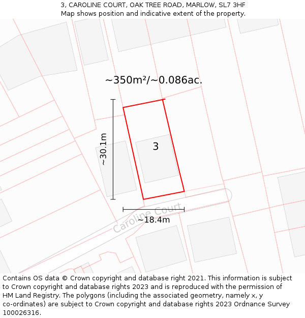 3, CAROLINE COURT, OAK TREE ROAD, MARLOW, SL7 3HF: Plot and title map