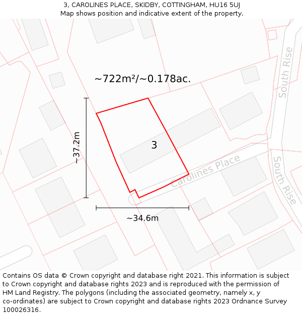 3, CAROLINES PLACE, SKIDBY, COTTINGHAM, HU16 5UJ: Plot and title map