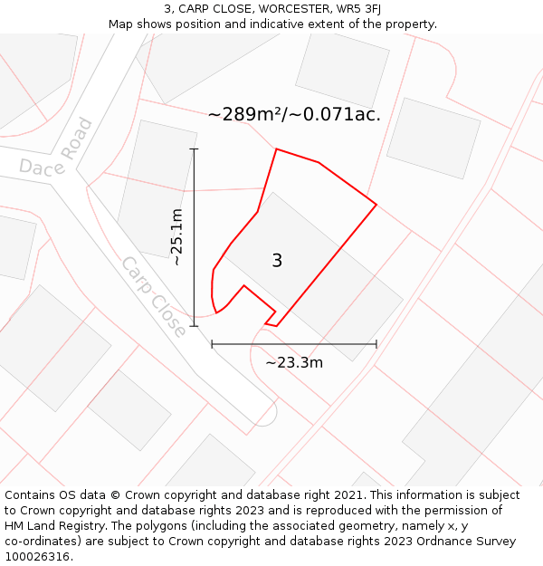 3, CARP CLOSE, WORCESTER, WR5 3FJ: Plot and title map